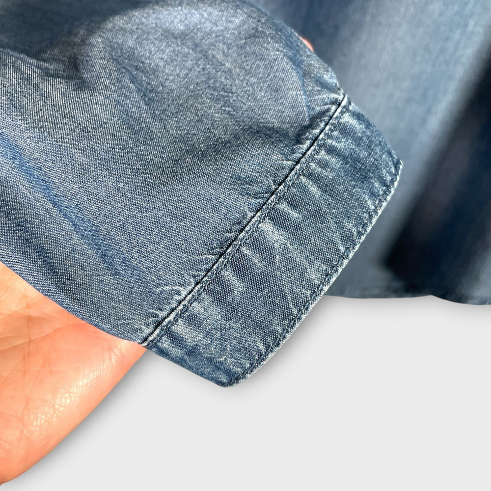 Cloth & Stone Chambray Popover Top MEDIUM Blue Long Sleeve V Neck Casual - Picture 5 of 8